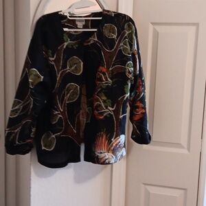 Chico's silk open front jacket. Cuffed sleeves, snap closure at neck